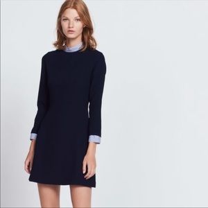 Sandro Gigi Striped-Detail High Neck Crepe Dress- L (3) in Navy